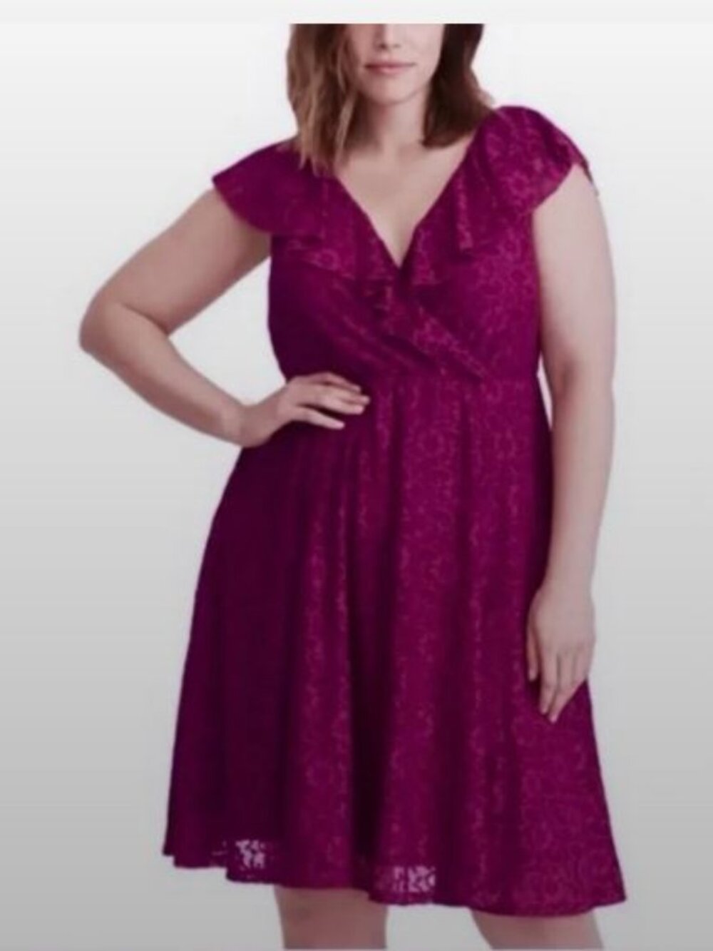 NWT Torrid Raspberry Purple Lace Sleeveless Ruffle V Back Flare Dress